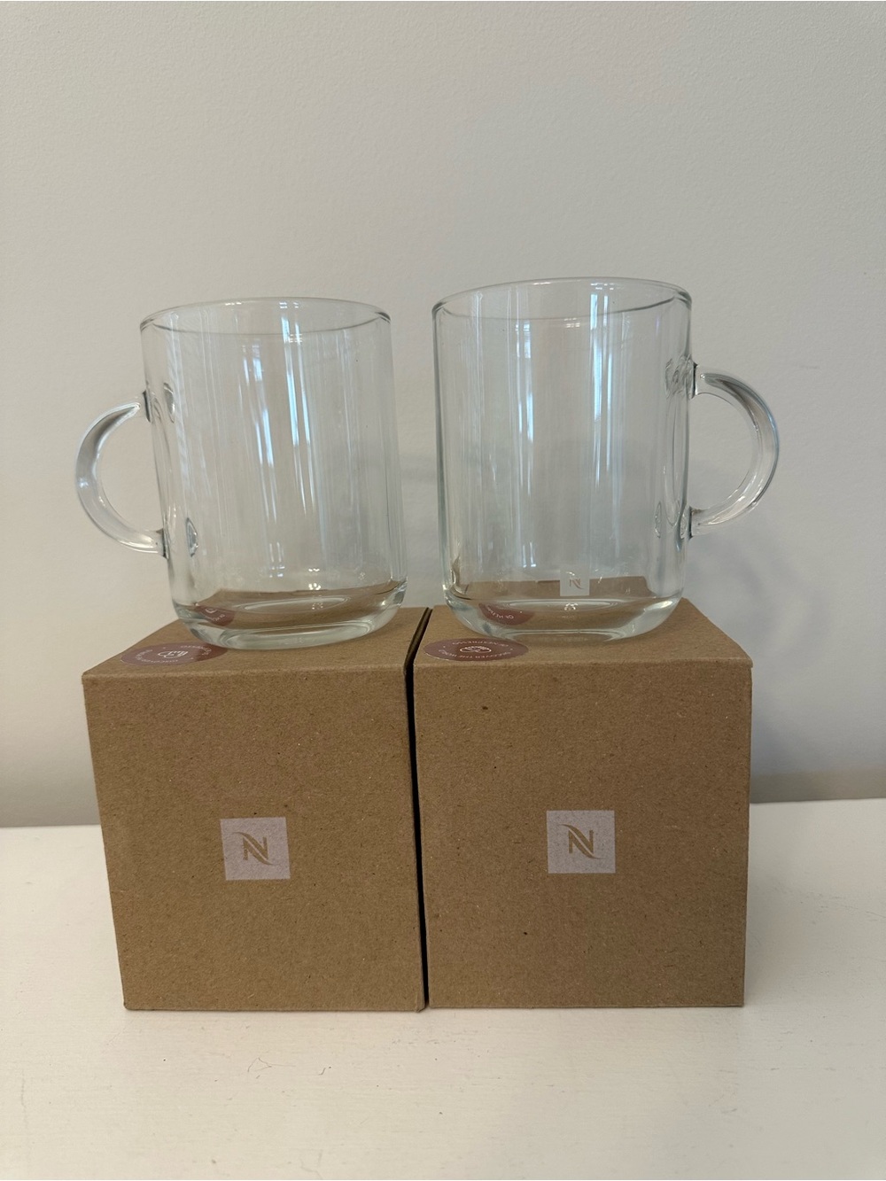 TWO~ Nespresso Verturo Tempered Glass Coffee Mug - NIB ~ Small